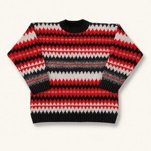 Vintage JC & Louis Fair Isle Sweater Red Black White Made in USA Size Large